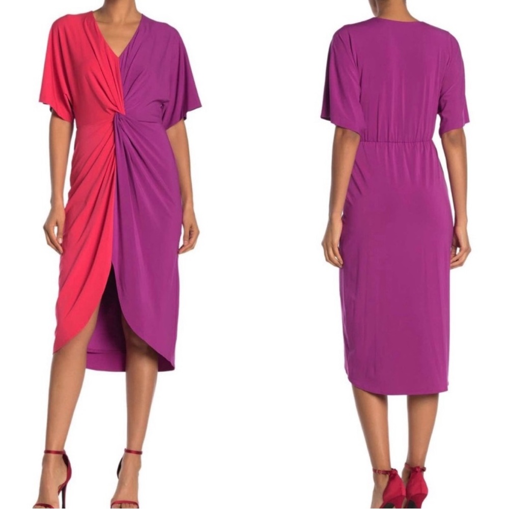 Trina Turk Etta Vivid Voila Front Twist Two Toned Dress Medium